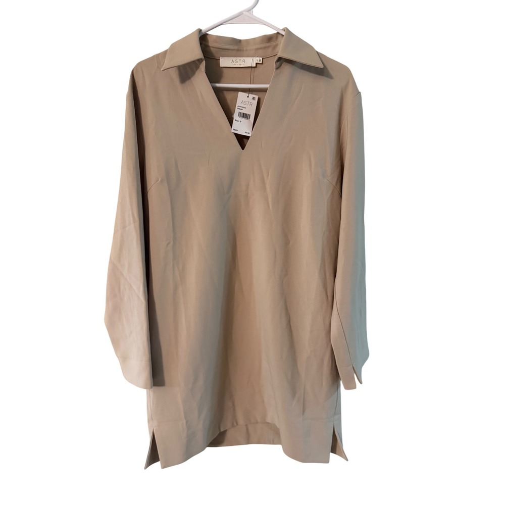 ASTR The Label Cream Long Sleeve V-Neck Mini Dress Small NWT Minimalist Luxury